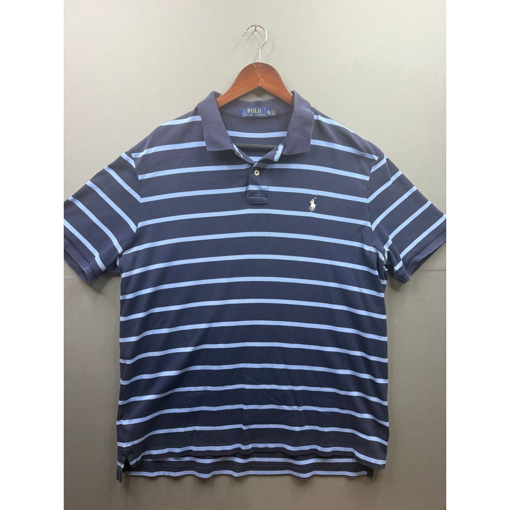 Polo Ralph‎ Lauren Polo Shirt Mens Blue Striped Short Sleeve XL